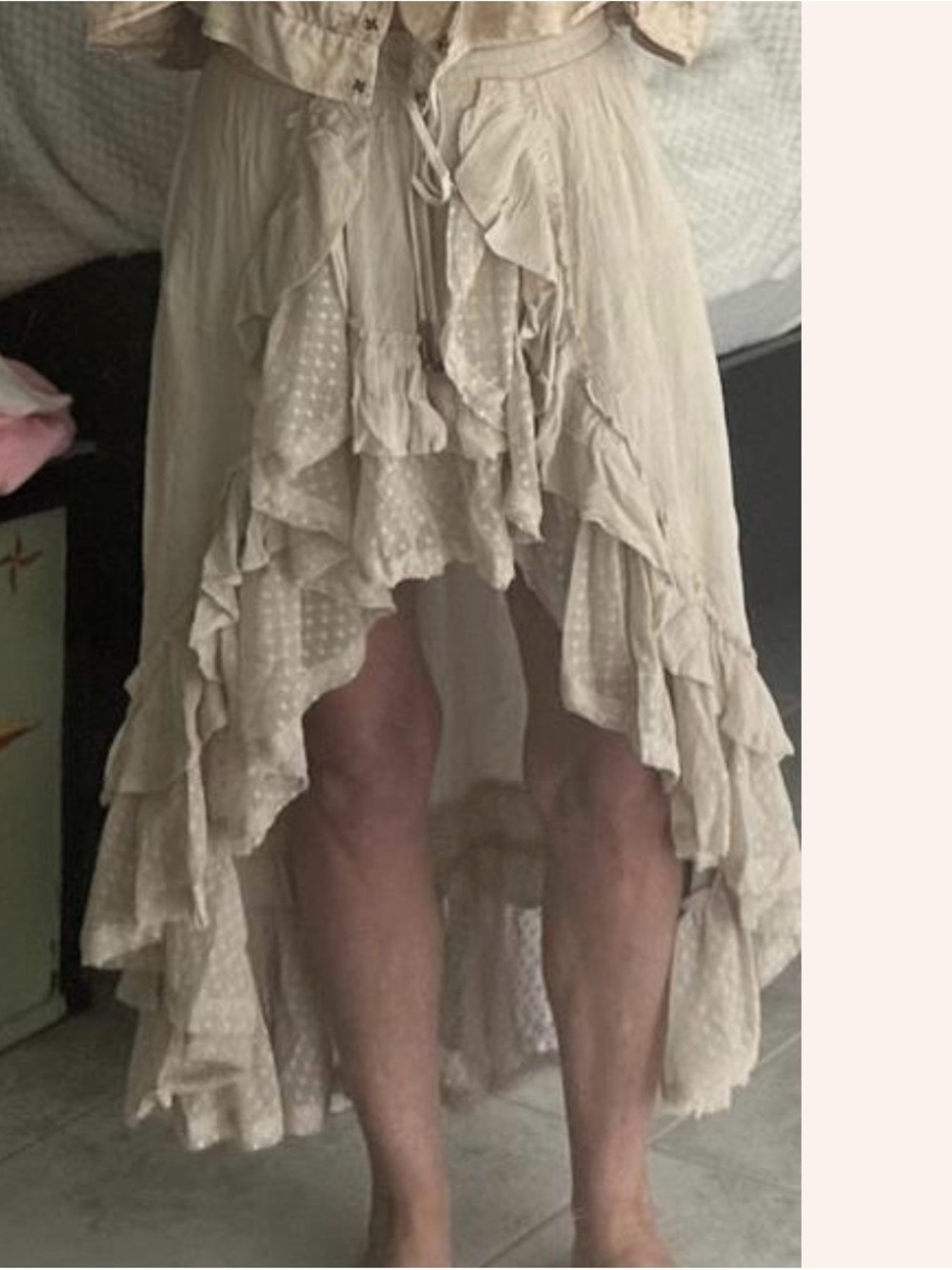 Free People Cream Layered Ruffle Asymmetrical Skirt